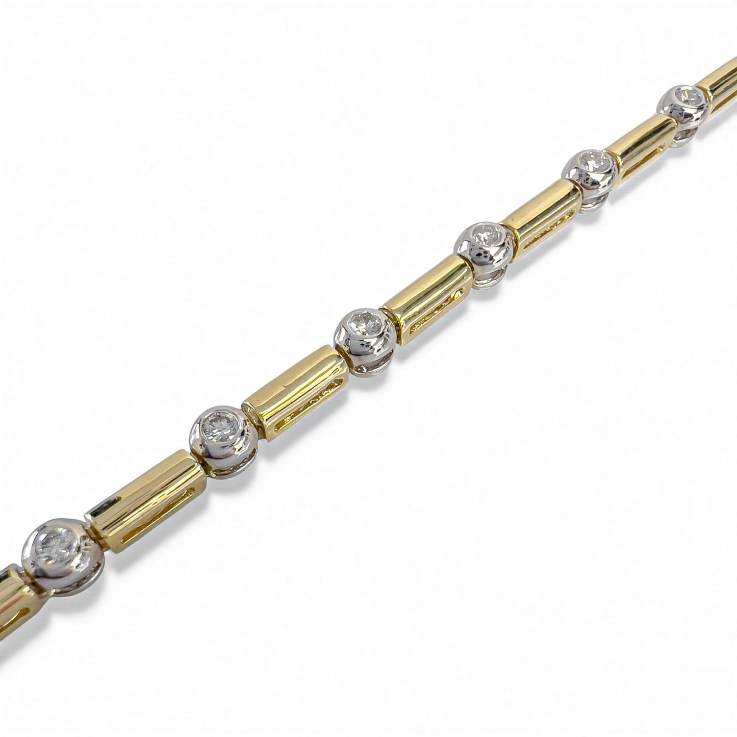14k Yellow & White Gold 14 Diamond Station Bar Link Bracelet 0.86ctw G-H SI2 12g