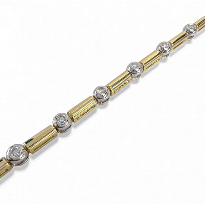 14k Yellow & White Gold 14 Diamond Station Bar Link Bracelet 0.86ctw G-H SI2 12g