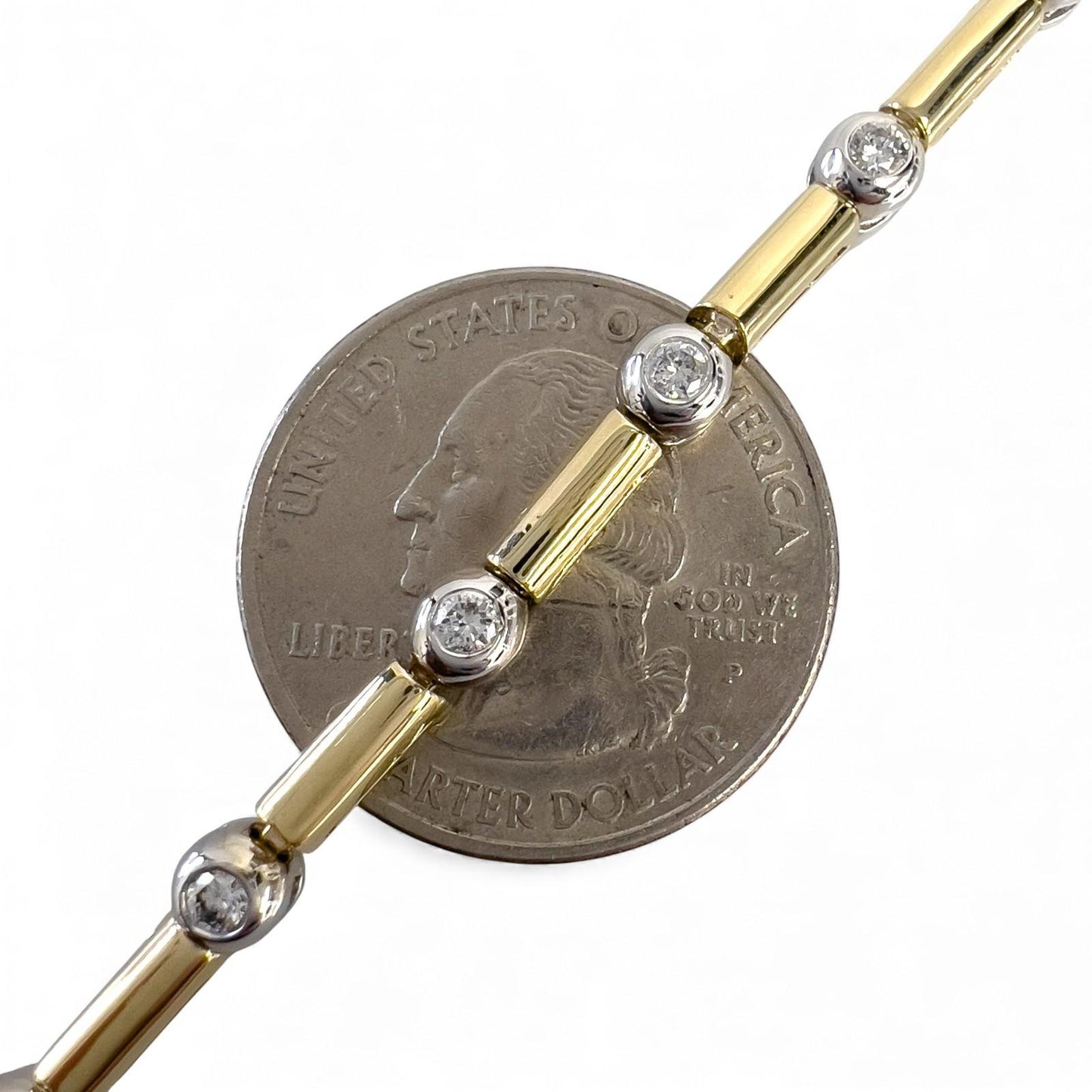 14k Yellow & White Gold 14 Diamond Station Bar Link Bracelet 0.86ctw G-H SI2 12g