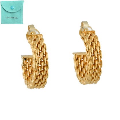 Tiffany & Co. Somerset Mesh 18k Yellow Gold Huggie Hoop Earrings 8.5g