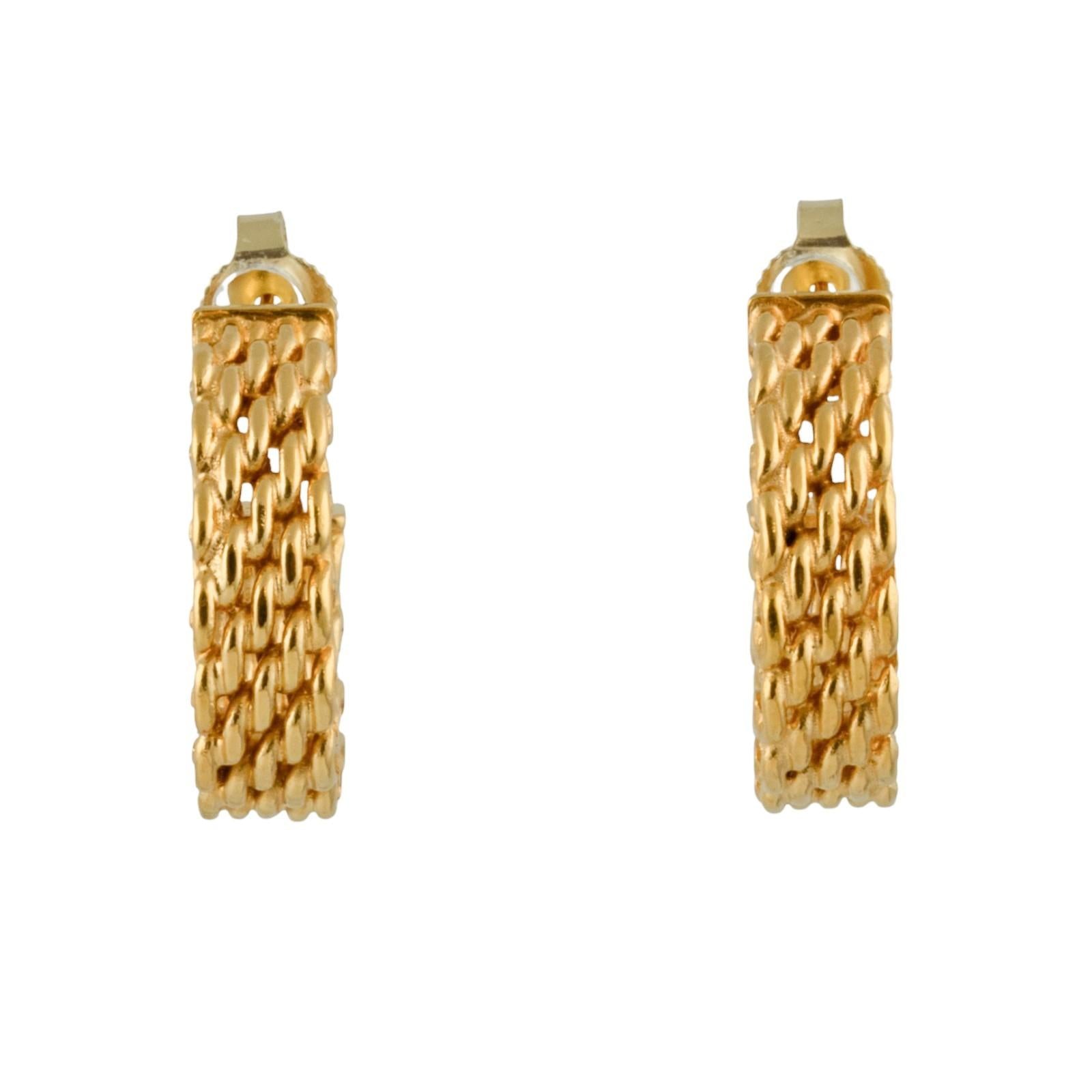 Tiffany & Co. Somerset Mesh 18k Yellow Gold Huggie Hoop Earrings