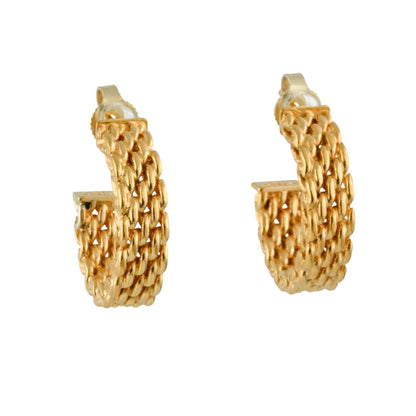 Tiffany & Co. Somerset Mesh 18k Yellow Gold Huggie Hoop Earrings 8.5g
