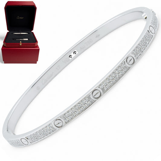Cartier Love Small Pave Diamond 18k White Gold Bracelet Size 17 w/ BOX