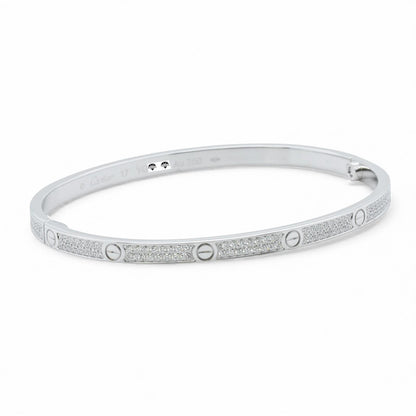 Cartier Love Small Pave Diamond 18k White Gold Bracelet Size 17 w/ BOX