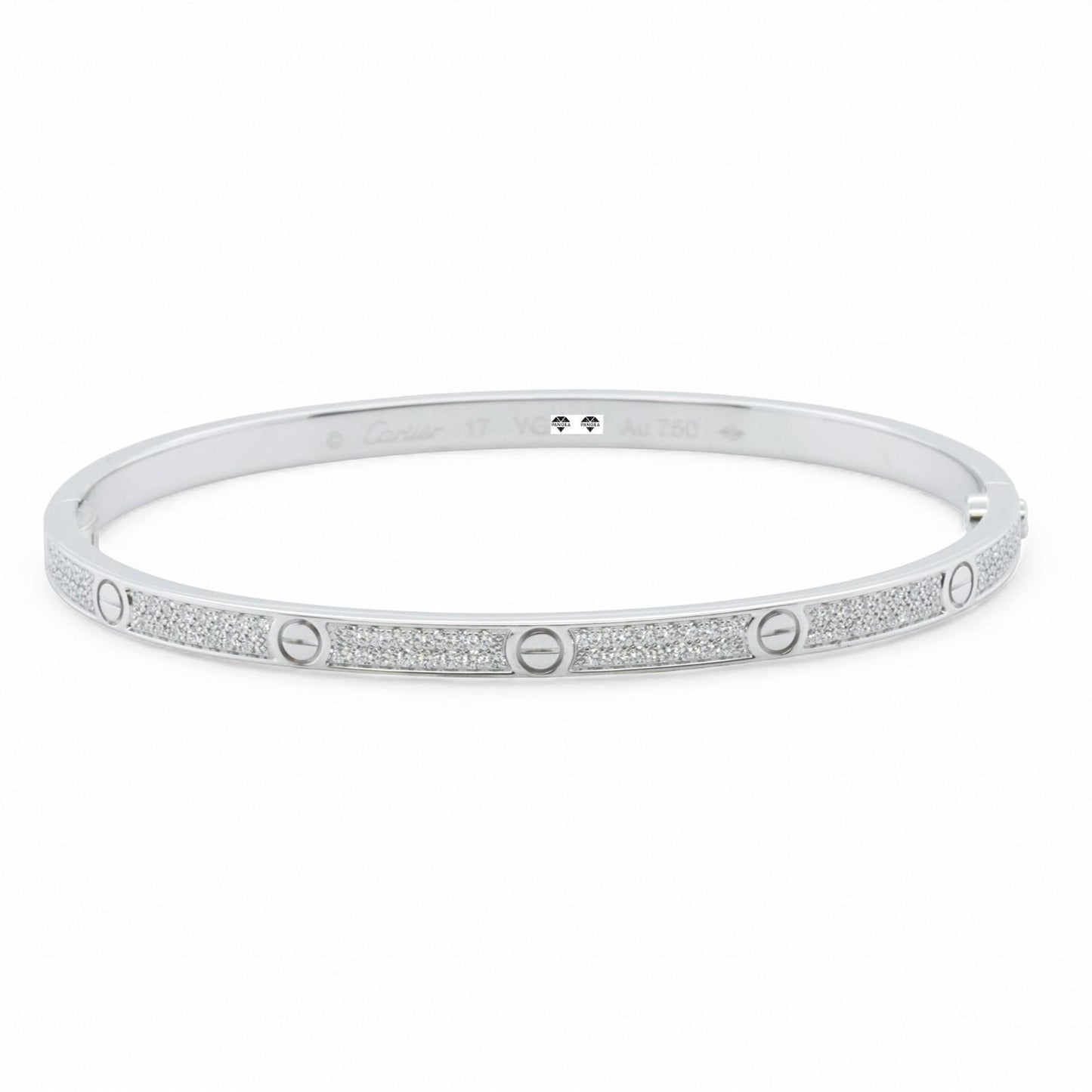 Cartier Love Small Pave Diamond 18k White Gold Bracelet Size 17 w/ BOX