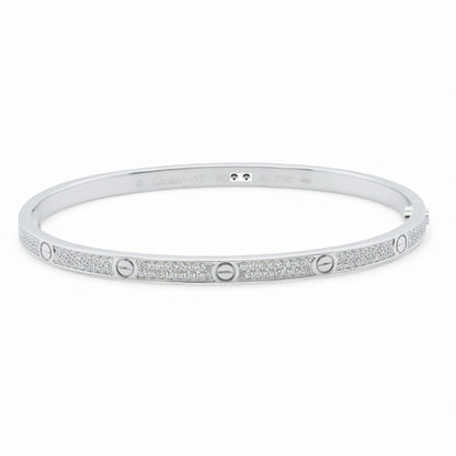 Cartier Love Small Pave Diamond 18k White Gold Bracelet Size 17 w/ BOX