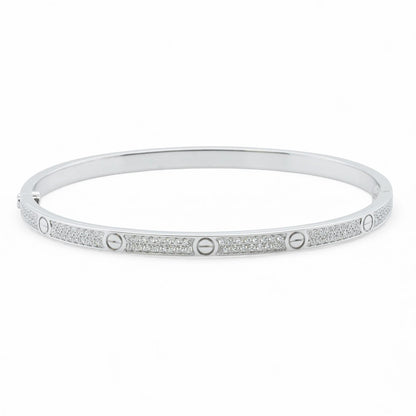 Cartier Love Small Pave Diamond 18k White Gold Bracelet Size 17 w/ BOX