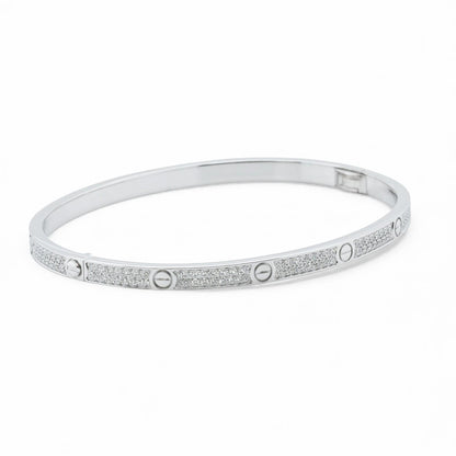 Cartier Love Small Pave Diamond 18k White Gold Bracelet Size 17 w/ BOX