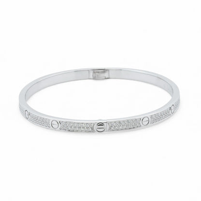 Cartier Love Small Pave Diamond 18k White Gold Bracelet Size 17 w/ BOX