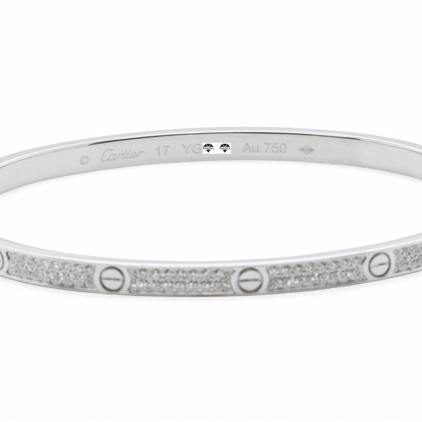 Cartier Love Small Pave Diamond 18k White Gold Bracelet Size 17 w/ BOX