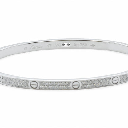 Cartier Love Small Pave Diamond 18k White Gold Bracelet Size 17 w/ BOX