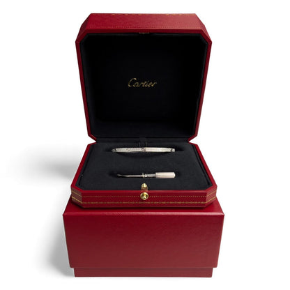 Cartier Love Small Pave Diamond 18k White Gold Bracelet Size 17 w/ BOX