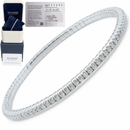 Bucherer Stretchy Diamond 18k White Gold Riviere Bracelet 1.76ctw G SI BOX CERT