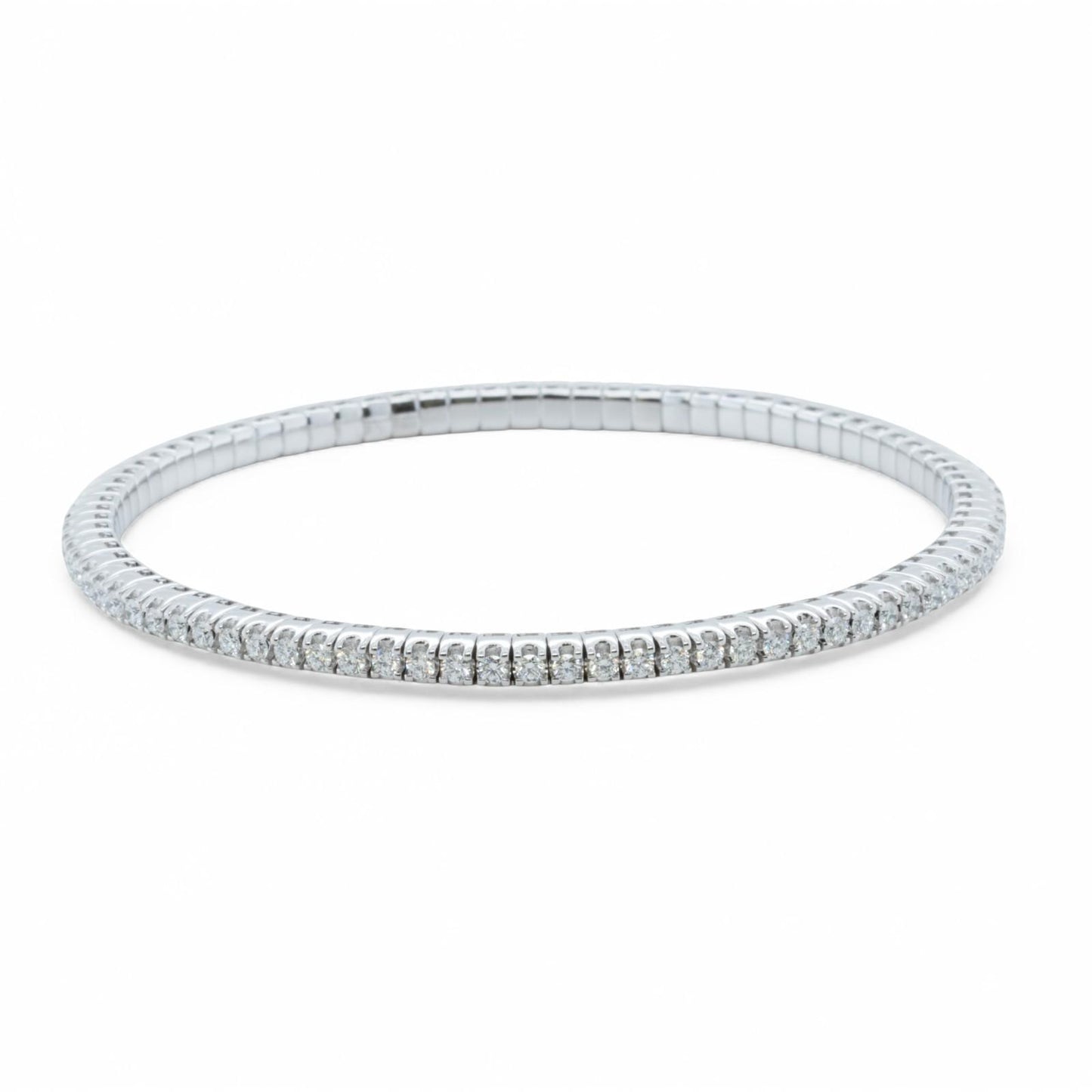 Bucherer Stretchy Diamond 18k White Gold Riviere Bracelet 1.76ctw G SI BOX CERT