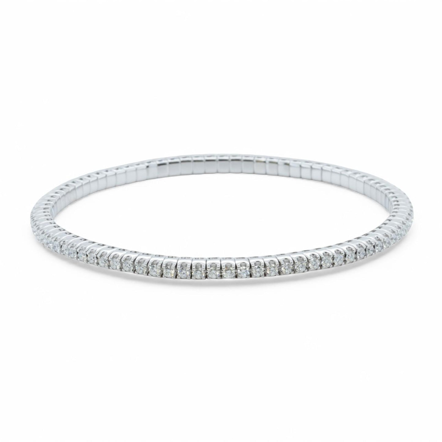 Bucherer Stretchy Diamond 18k White Gold Riviere Bracelet 1.76ctw G SI BOX CERT