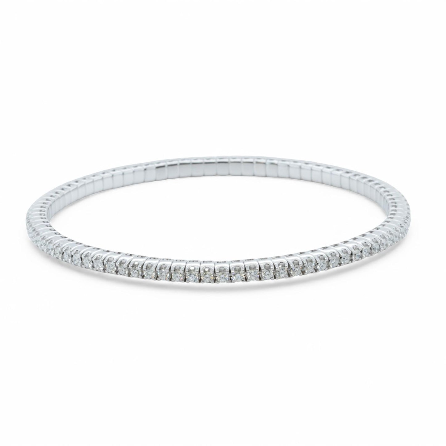 Bucherer Stretchy Diamond 18k White Gold Riviere Bracelet 1.76ctw G SI BOX CERT