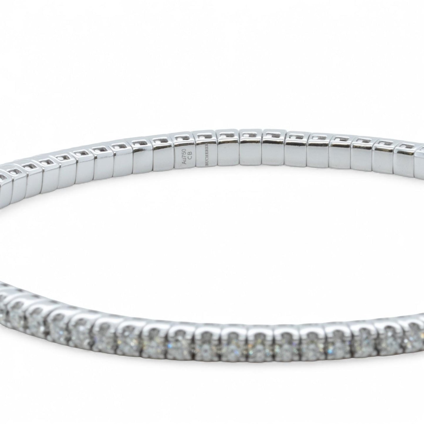 Bucherer Stretchy Diamond 18k White Gold Riviere Bracelet 1.76ctw G SI BOX CERT