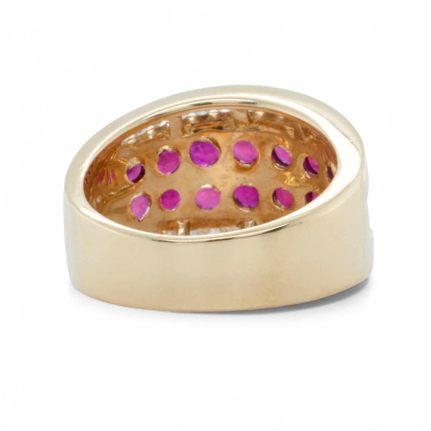 18k Yellow Gold 5 Row 0.48ctw Diamond & 1.35ctw Red Color Stone Ring Size 7