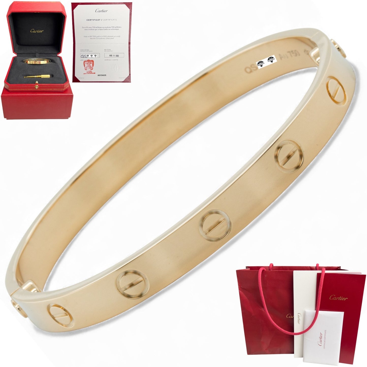 NEW STYLE Cartier Love 18k Yellow Gold Classic Bracelet Size 16 BAG RCT BOX CERT