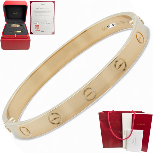 NEW STYLE Cartier Love 18k Yellow Gold Classic Bracelet Size 16 BAG RCT BOX CERT