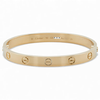 NEW STYLE Cartier Love 18k Yellow Gold Classic Bracelet Size 16 BAG RCT BOX CERT