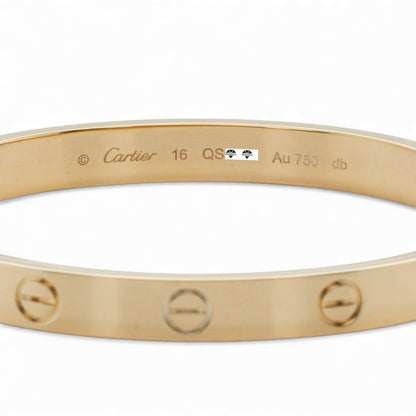 NEW STYLE Cartier Love 18k Yellow Gold Classic Bracelet Size 16 BAG RCT BOX CERT