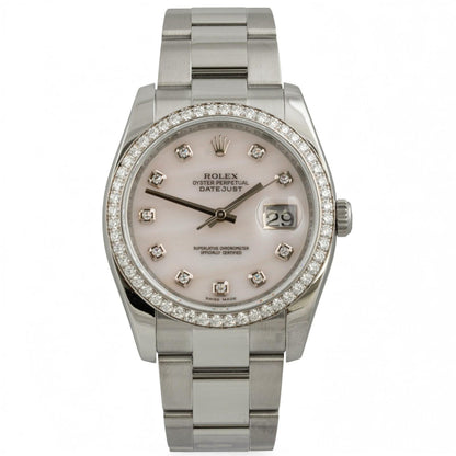 Rolex Datejust 36mm Pink MOP Diamond Dial & Bezel Steel 116244 BOX + PAPERS