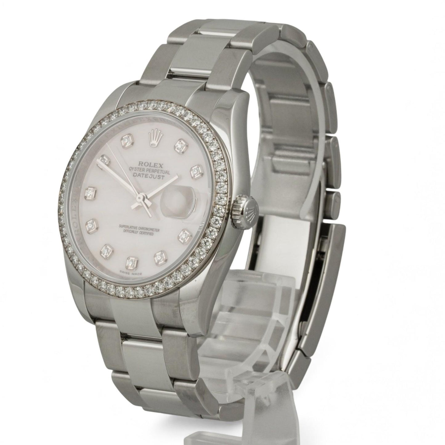 Rolex Datejust 36mm Pink MOP Diamond Dial & Bezel Steel 116244 BOX + PAPERS