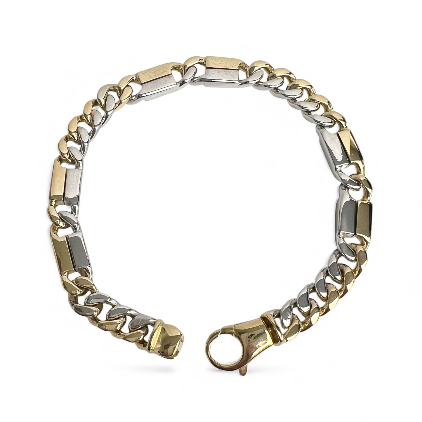 14k White & Yellow Gold Two Tone 8.00mm Cuban Link Bracelet 54g 9.00"