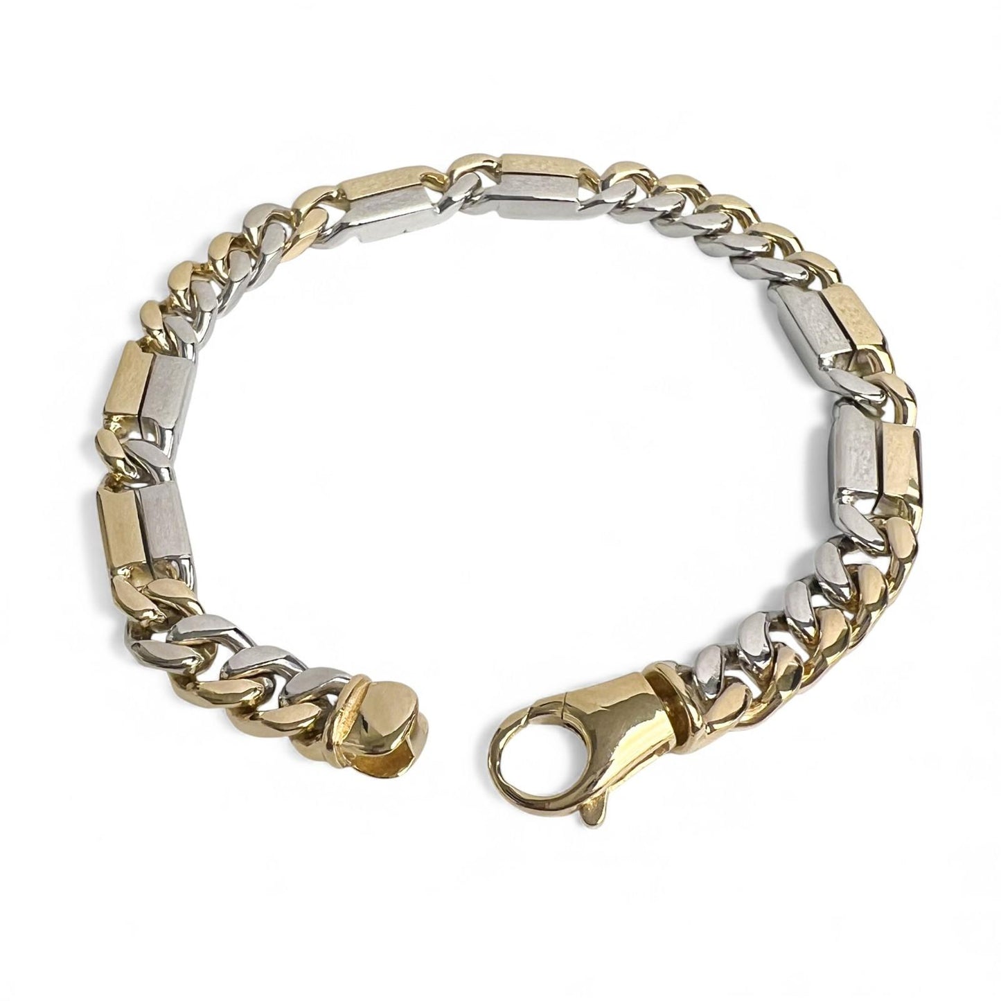 14k White & Yellow Gold Two Tone 8.00mm Cuban Link Bracelet 54g 9.00"