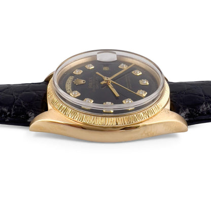 1971 Rolex Day-Date 1807 BARK Black Diamond Dial 36mm 18k Yellow Gold Watch