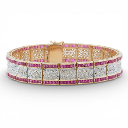18k White & Yellow Gold 6.00ctw Ruby Diamond Bracelet 1.00ctw I I1 34.1g Size 7"