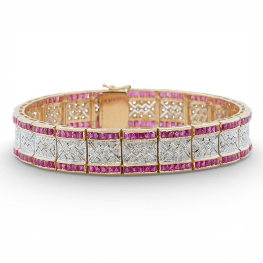 18k White & Yellow Gold 6.00ctw Ruby Diamond Bracelet 1.00ctw I I1 34.1g Size 7"