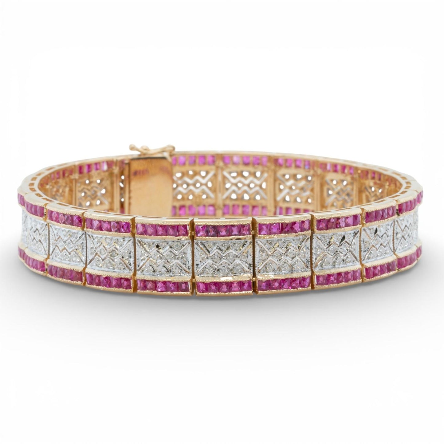 18k White & Yellow Gold 6.00ctw Ruby Diamond Bracelet 1.00ctw I I1 34.1g Size 7"