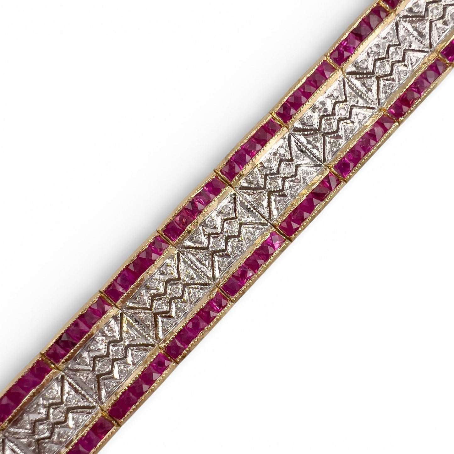 18k White & Yellow Gold 6.00ctw Ruby Diamond Bracelet 1.00ctw I I1 34.1g Size 7"
