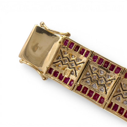 18k White & Yellow Gold 6.00ctw Ruby Diamond Bracelet 1.00ctw I I1 34.1g Size 7"