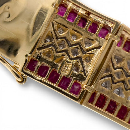 18k White & Yellow Gold 6.00ctw Ruby Diamond Bracelet 1.00ctw I I1 34.1g Size 7"