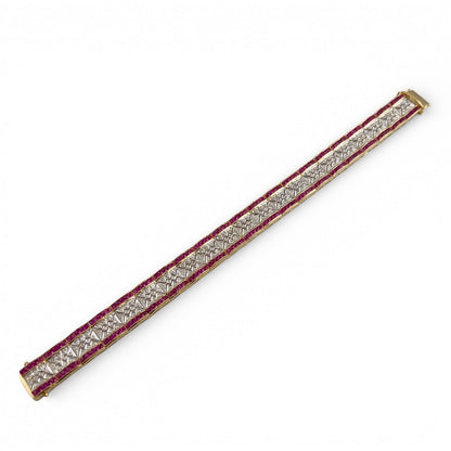 18k White & Yellow Gold 6.00ctw Ruby Diamond Bracelet 1.00ctw I I1 34.1g Size 7"
