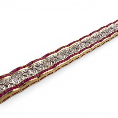 18k White & Yellow Gold 6.00ctw Ruby Diamond Bracelet 1.00ctw I I1 34.1g Size 7"