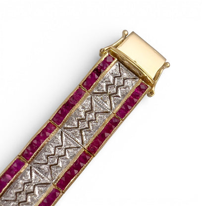 18k White & Yellow Gold 6.00ctw Ruby Diamond Bracelet 1.00ctw I I1 34.1g Size 7"