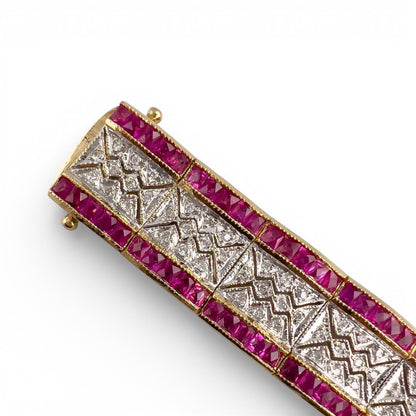 18k White & Yellow Gold 6.00ctw Ruby Diamond Bracelet 1.00ctw I I1 34.1g Size 7"