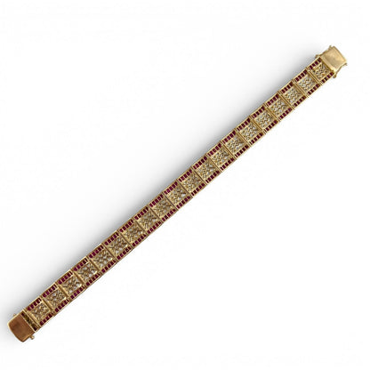 18k White & Yellow Gold 6.00ctw Ruby Diamond Bracelet 1.00ctw I I1 34.1g Size 7"