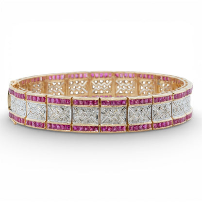 18k White & Yellow Gold 6.00ctw Ruby Diamond Bracelet 1.00ctw I I1 34.1g Size 7"