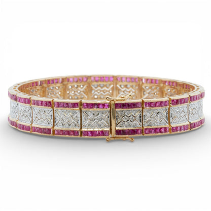 18k White & Yellow Gold 6.00ctw Ruby Diamond Bracelet 1.00ctw I I1 34.1g Size 7"