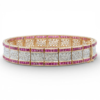 18k White & Yellow Gold 6.00ctw Ruby Diamond Bracelet 1.00ctw I I1 34.1g Size 7"