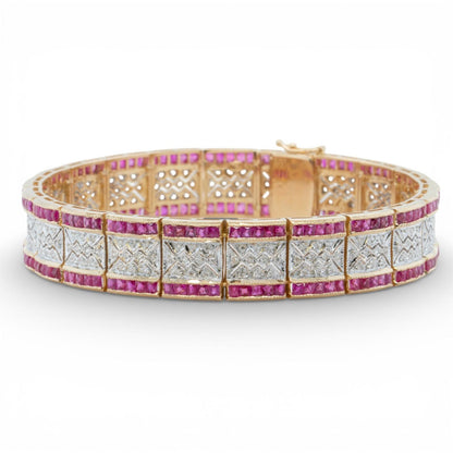 18k White & Yellow Gold 6.00ctw Ruby Diamond Bracelet 1.00ctw I I1 34.1g Size 7"