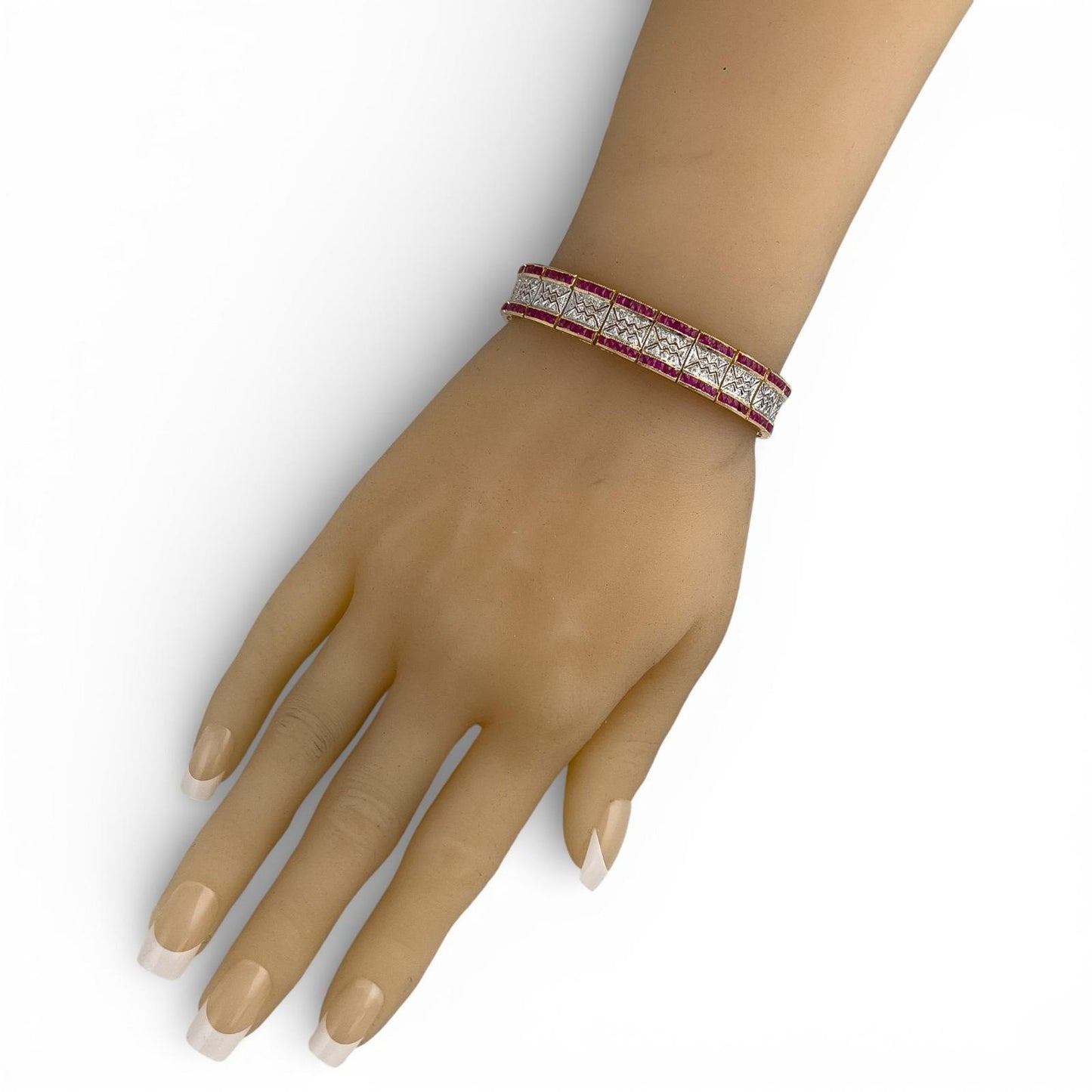18k White & Yellow Gold 6.00ctw Ruby Diamond Bracelet 1.00ctw I I1 34.1g Size 7"