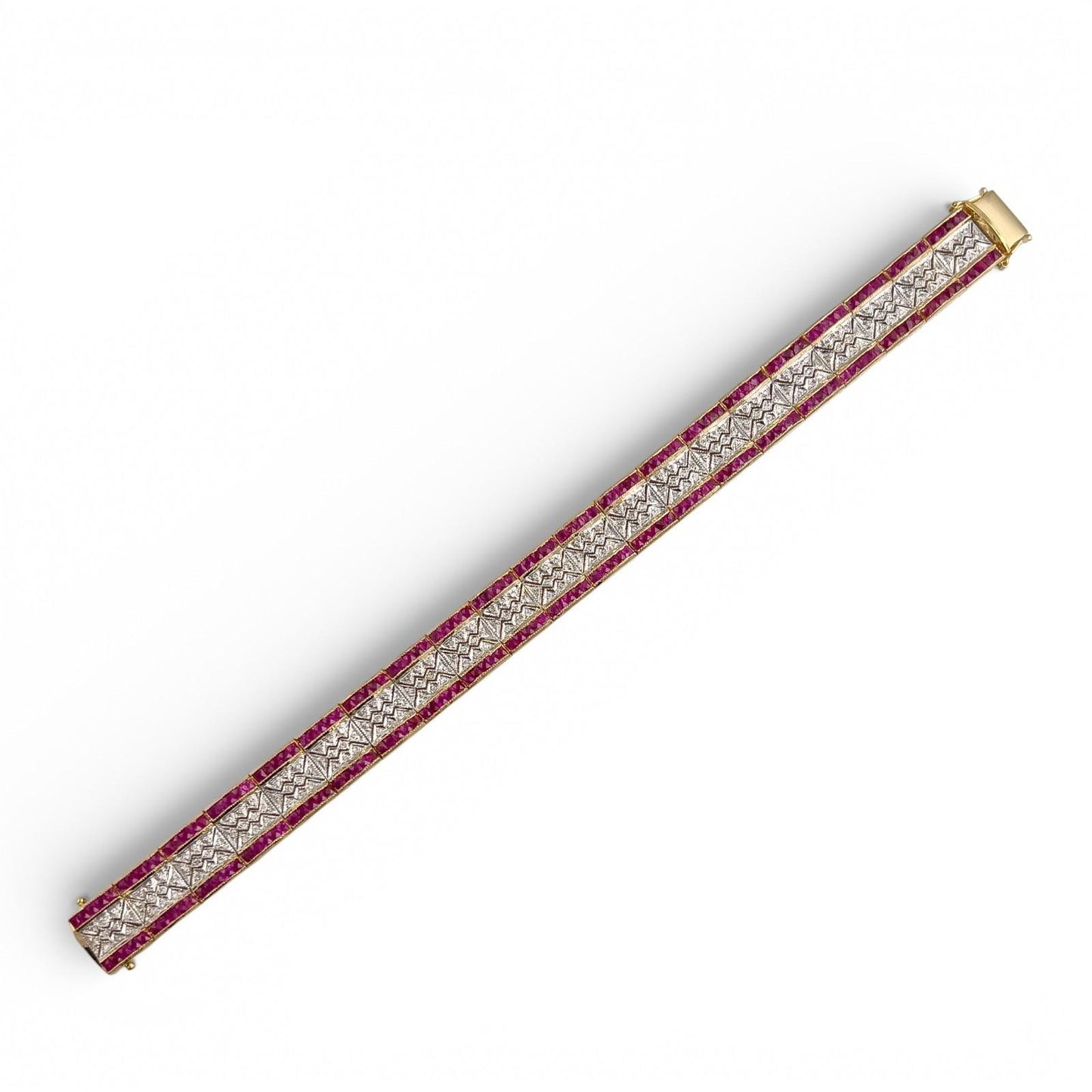 18k White & Yellow Gold 6.00ctw Ruby Diamond Bracelet 1.00ctw I I1 34.1g Size 7"
