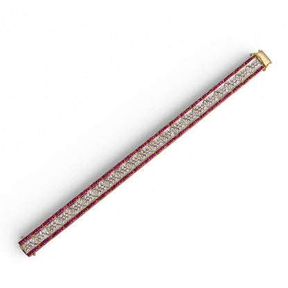 18k White & Yellow Gold 6.00ctw Ruby Diamond Bracelet 1.00ctw I I1 34.1g Size 7"