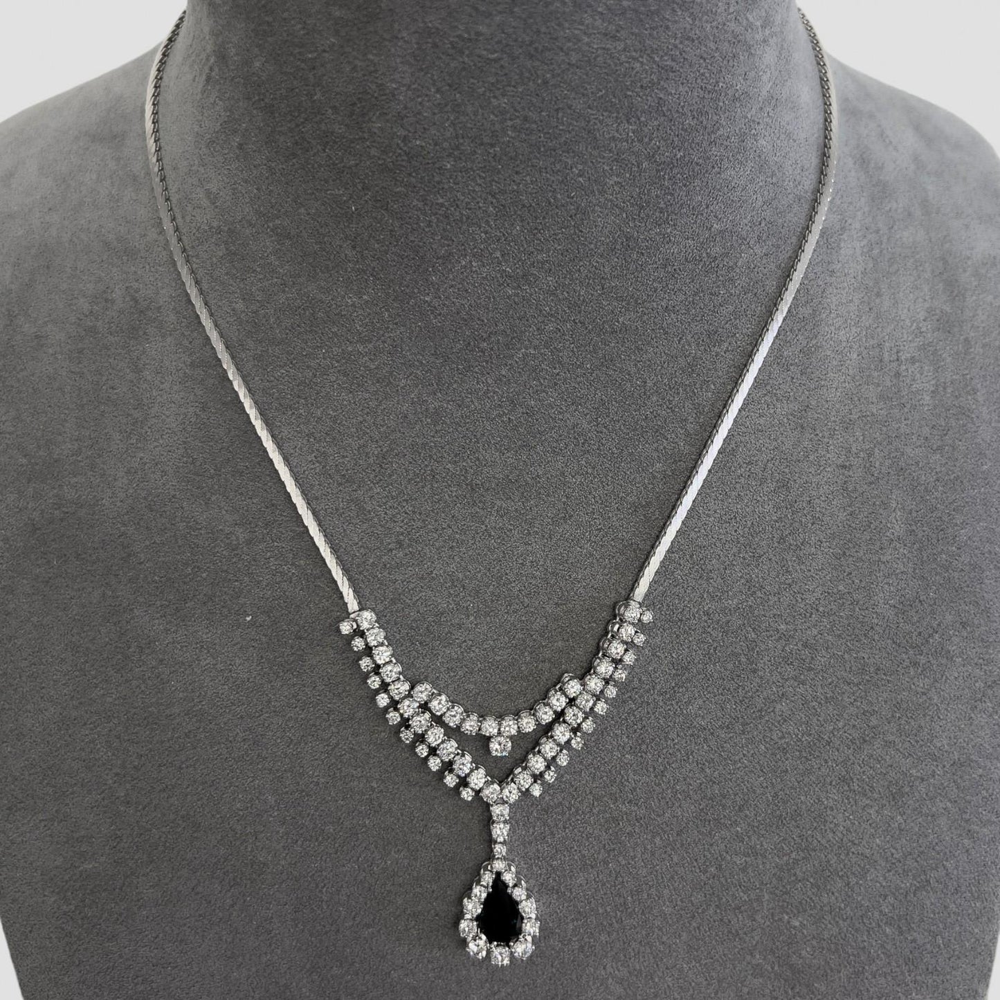 18k White Gold 1.75ct Pear Sapphire Diamond 3.00ctw SI1 Collier Necklace 17.5"